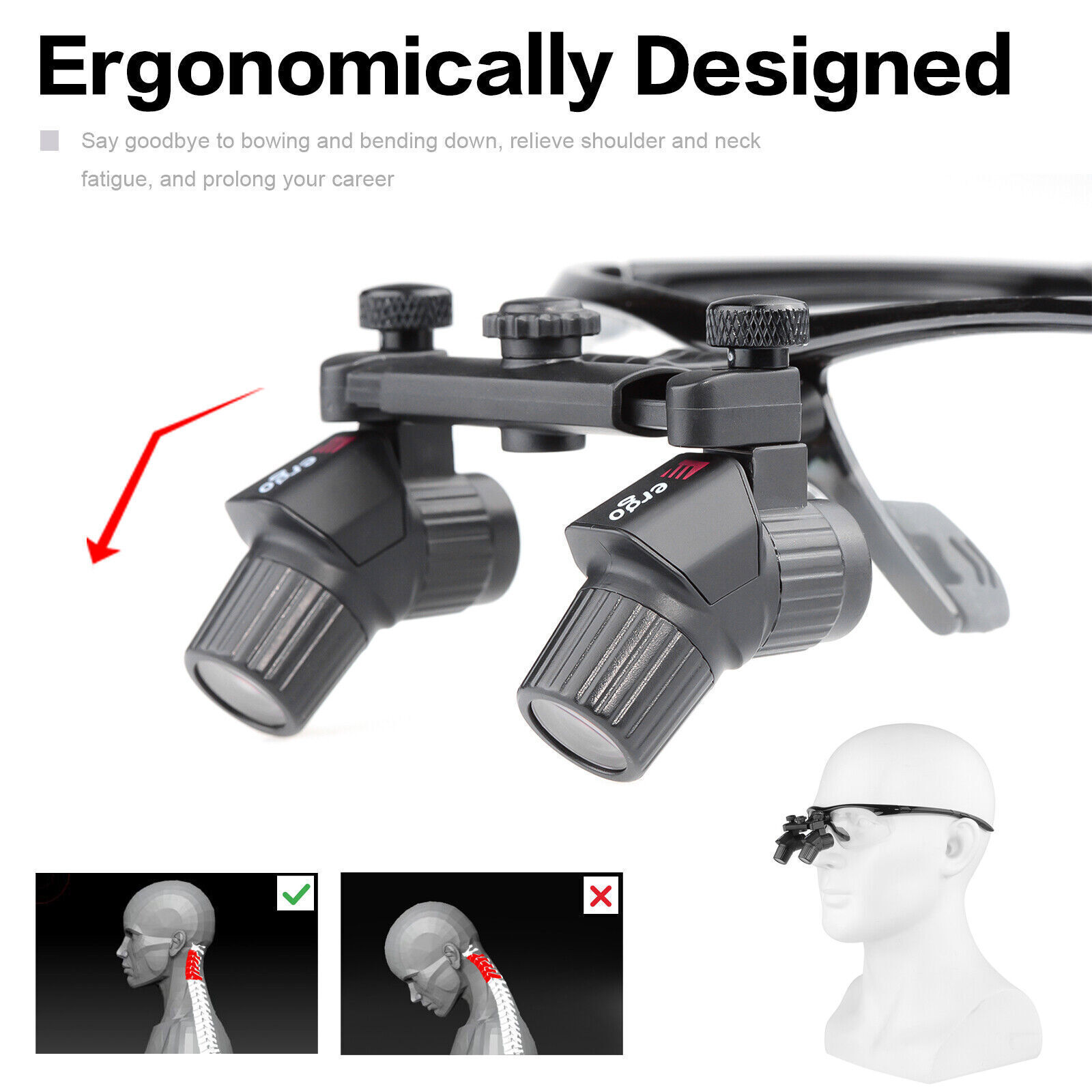 4.0X 450mm Lupa cirúrgica dentária médica lupa Ergo ergonómica