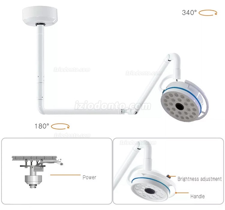 Lâmpada cirúrgica dentária montada no teto 72W luz fria para exame sem sombra 24 LEDs