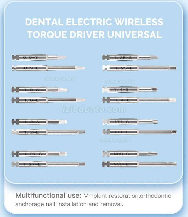 Kit elétrico sem fios universal de chave de torque para implante com chaves de fendas 16 unidades