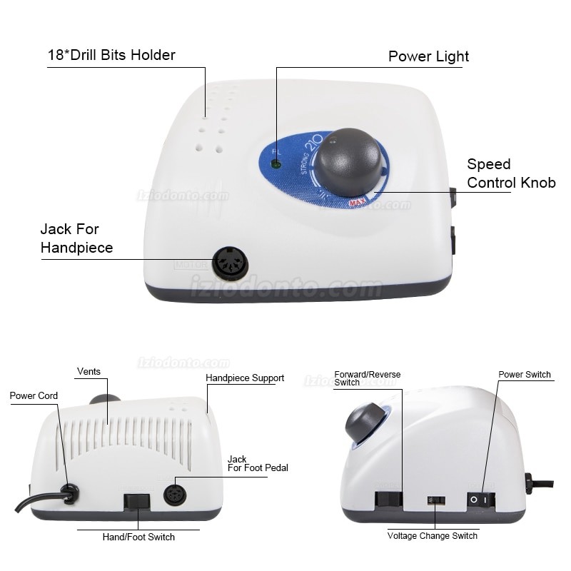 Micromotor de laboratório dentário FORTE 210 + FORTE 102L 35000RPM Peça de mão